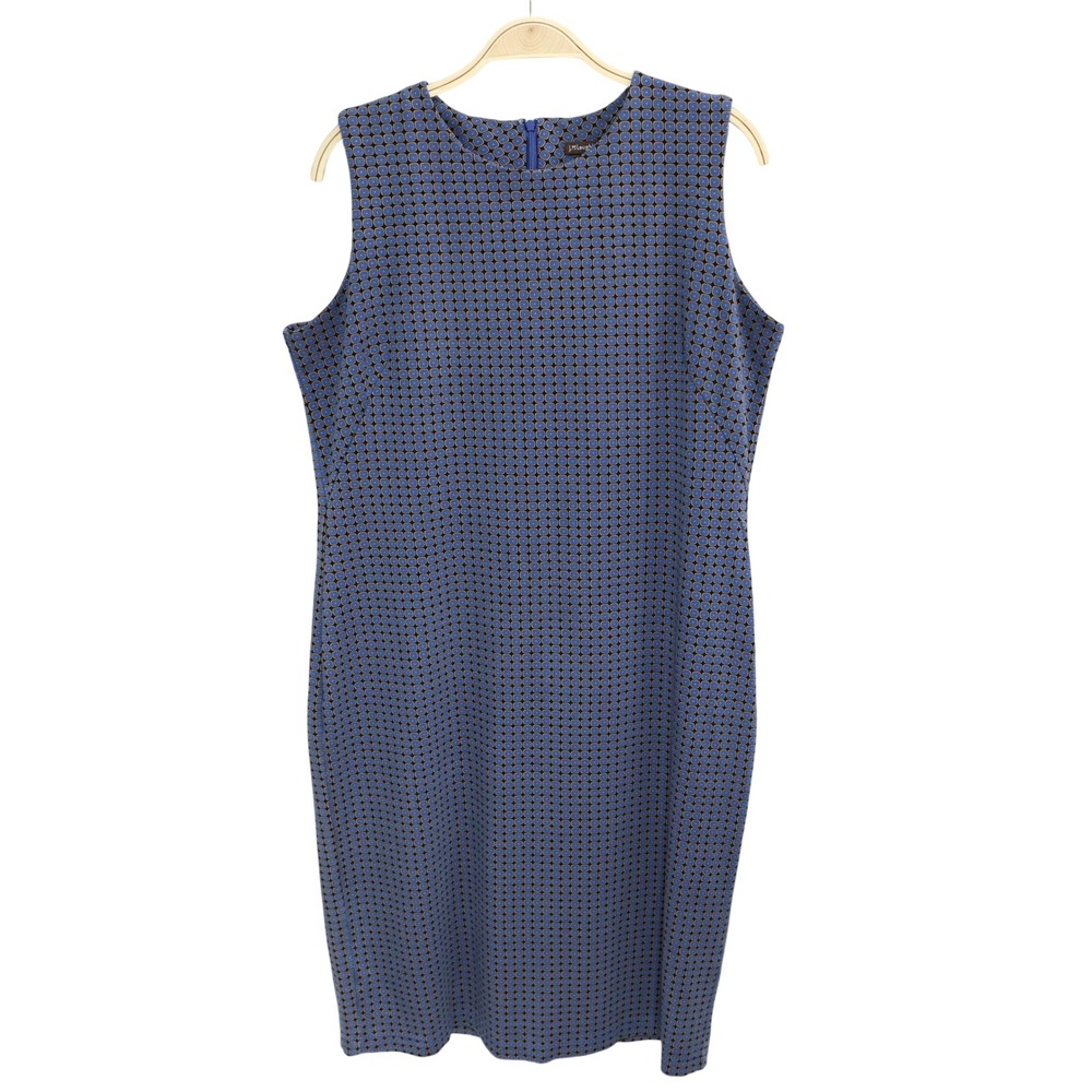 J.McLaughlin Geometric Print Shift Dress L Blue Sleeveless Knee Length Work